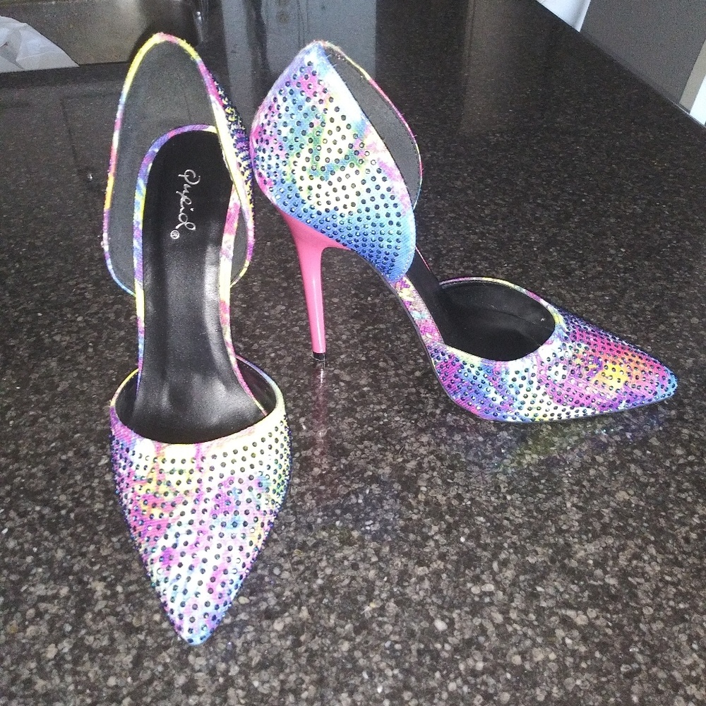Multi colored rhinestone heels. - Picture 4 of 4